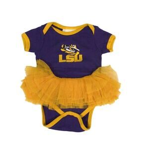 LSU Infant Purple Bodysuit Gold Tutu Skirt Eye of Tiger Embroidery Sz 6M Baby